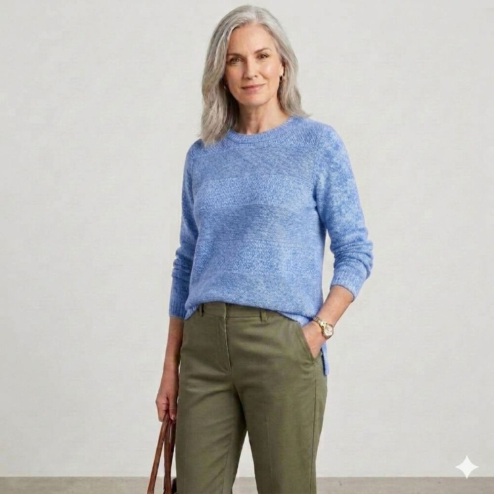 Talbots Blue Mottled Cotton Sweater XL Shaker Stitch Pullover Comfort